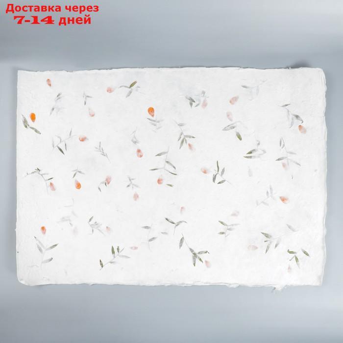 Бумага ручной работы с цветами и травами "Красные листики" 55х80 см