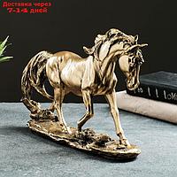 Фигура "Лошадь на камне" 23х33х8см бронза с позолотой