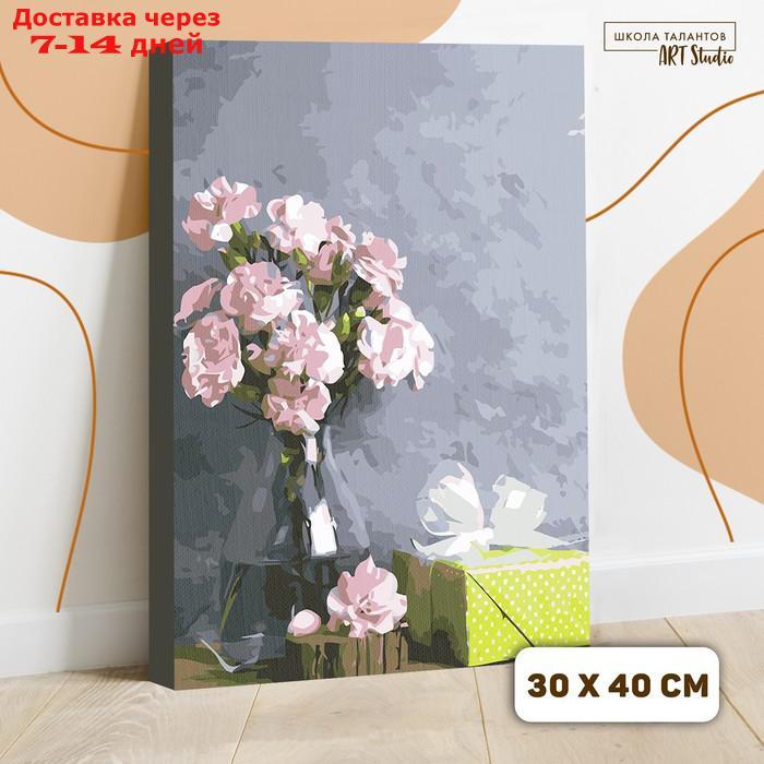 Картина по номерам на холсте с подрамником "Розовые цветы и подарок", 40х30 см - фото 1 - id-p216946417