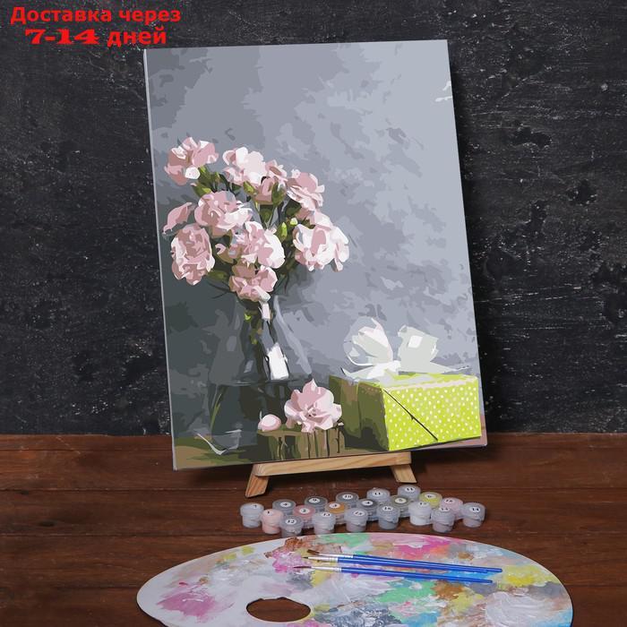 Картина по номерам на холсте с подрамником "Розовые цветы и подарок", 40х30 см - фото 2 - id-p216946417