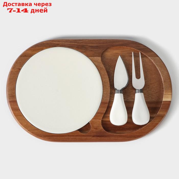 Набор для подачи сыра "Рудольф", 2 ножа, 28×18,5×1,5 см, овальный, акация - фото 1 - id-p216946423