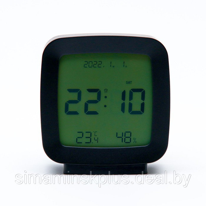 Часы настольные электронные: будильник, термометр, календарь, гигрометр, 7.8х8.3 см, черные - фото 1 - id-p217327202