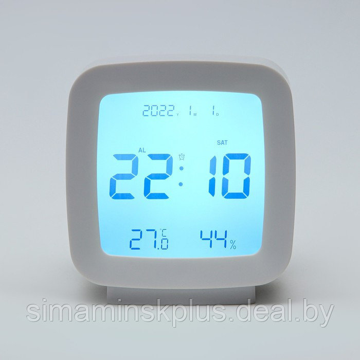 Часы настольные электронные: будильник, термометр, календарь, гигрометр, 7.8х8.3 см, белые - фото 2 - id-p217327203