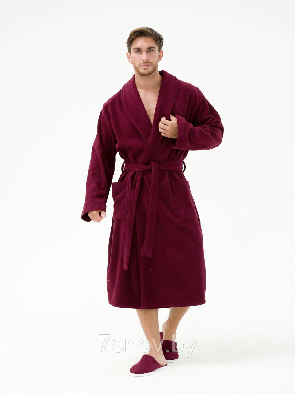 Мужской махровый халат размер 54-56 темно-бордовый