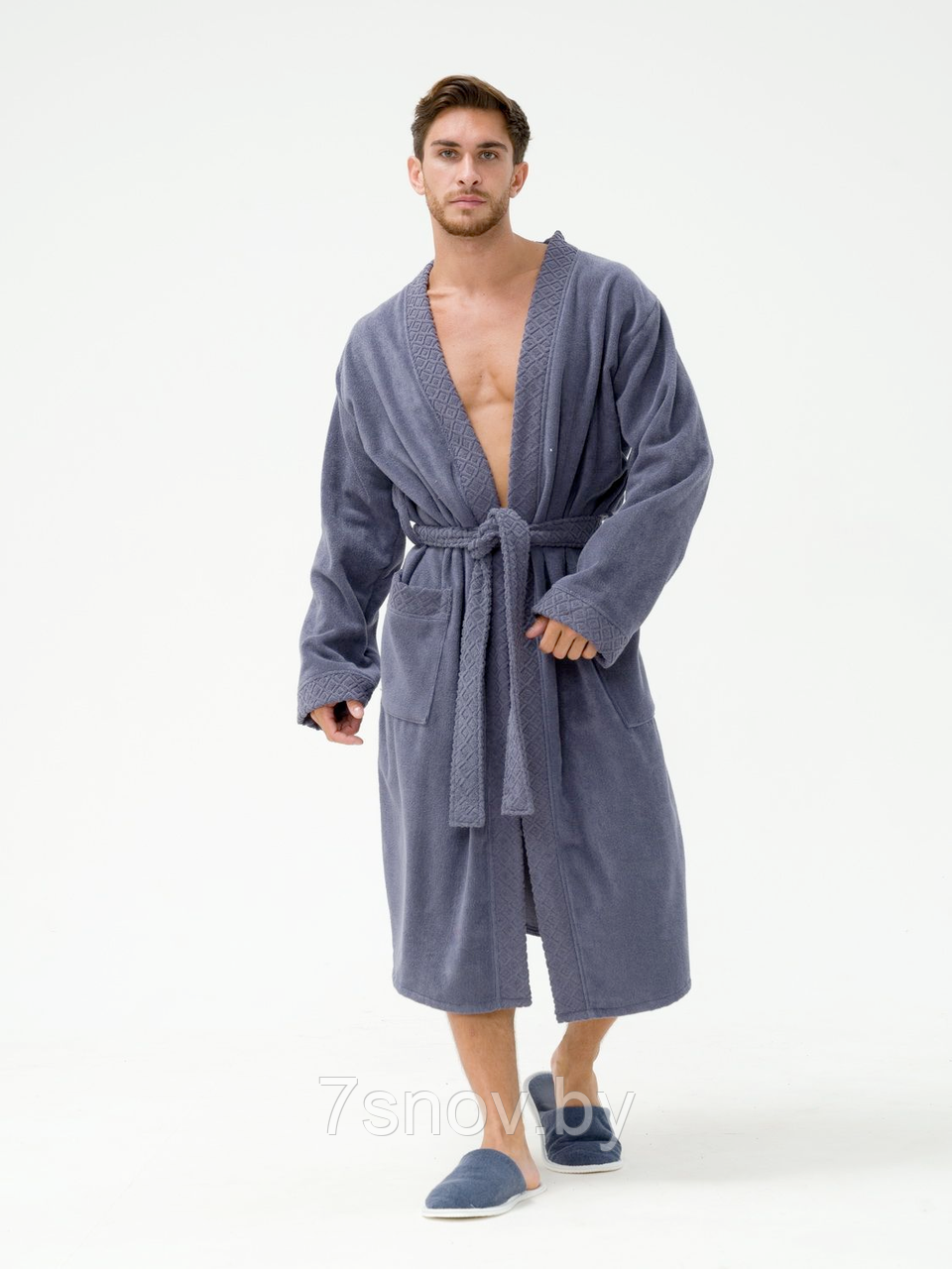 Мужской махровый халат размер 46-48 серый