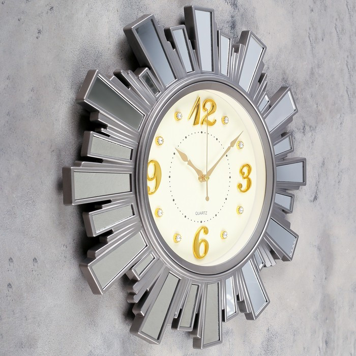 Часы настенные, серия: Интерьер, "Лучики Солнца", плавный ход, с зеркалом, d-53 см, серый - фото 2 - id-p217328519