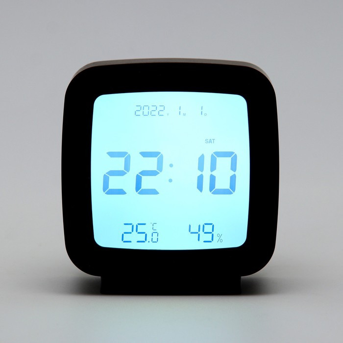 Часы настольные электронные: будильник, термометр, календарь, гигрометр, 7.8х8.3 см, черные - фото 2 - id-p217328553