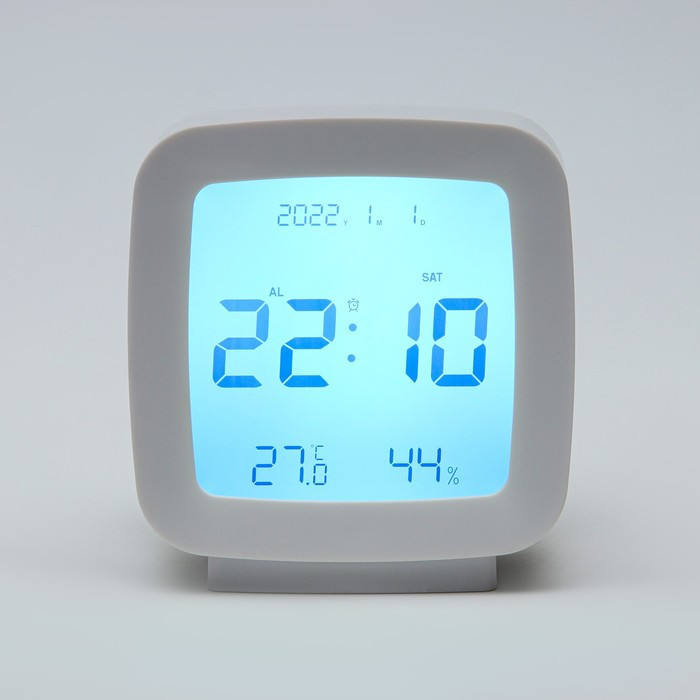 Часы настольные электронные: будильник, термометр, календарь, гигрометр, 7.8х8.3 см, белые - фото 2 - id-p217328554