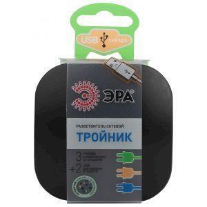 ЭРА ЭРА Тройник SP-3e-USB-BLACK 3гн 220V + 2xUSB 2100mA, c заземл, со шт (черный) (6/36/720) - фото 2 - id-p217330096