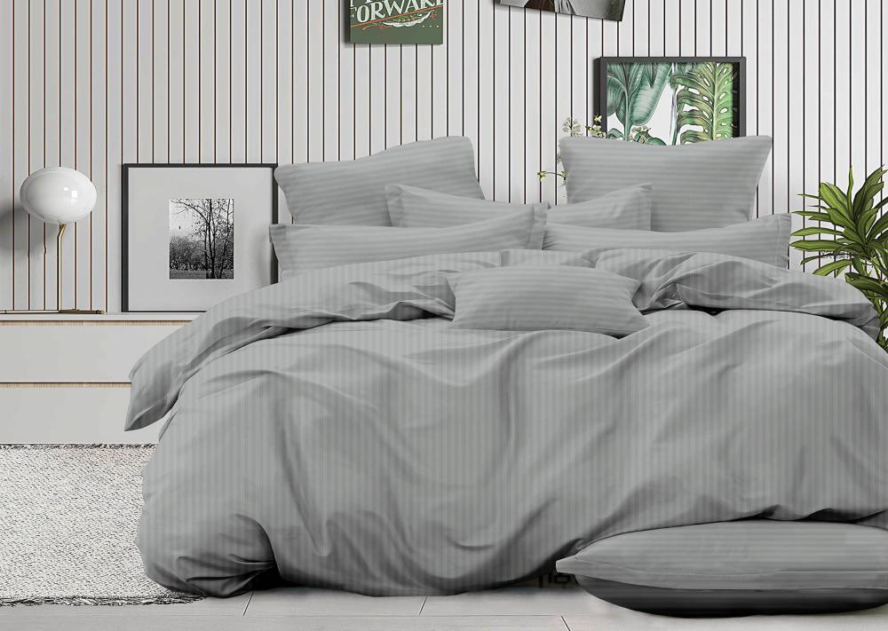 Комплект постельного белья 2 сп. страйп-сатин "СонМаркет" (нав. 70х70) диз. Серый 2 - фото 1 - id-p217331237