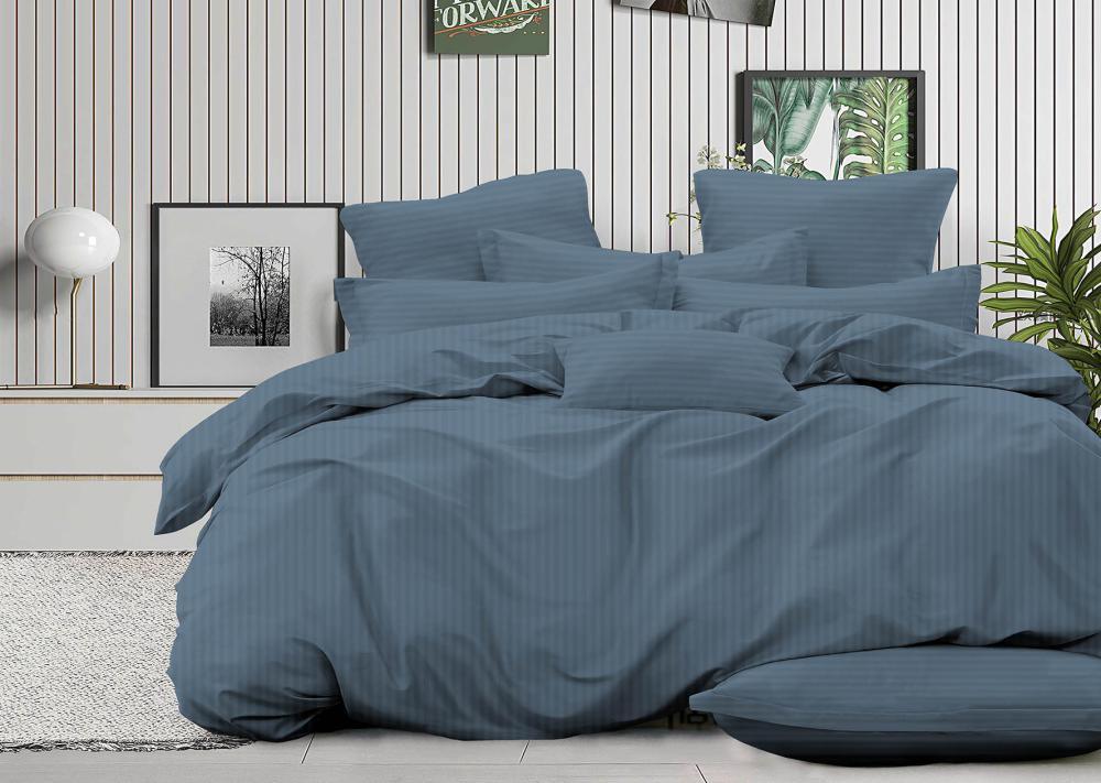 Комплект постельного белья 2 сп. страйп-сатин "СонМаркет" (нав. 50х70) диз. Серо-синий - фото 1 - id-p217331823