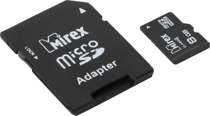 Карта памяти Mirex 13613-ADTMSD08 microSDHC 8Gb Class4 + microSD-- SD Adapter - фото 1 - id-p217333208