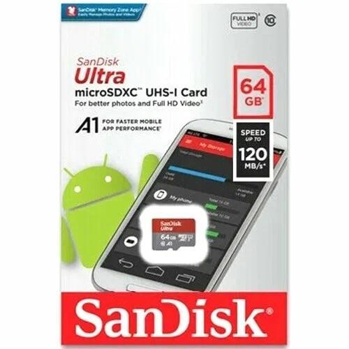 Micro SecureDigital 64GB SanDisk Ultra Class 10, UHS-I, R 140 МБ/с, SDSQUAB-064G-GN6MN без адаптера SD - фото 1 - id-p217333211