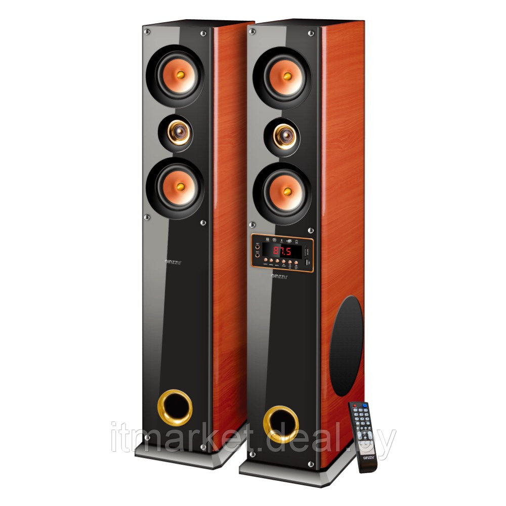 Напольная акустическая система GINZZU GM-327 (2x100W/BT/USB/SD/FM/AUX/EQ/ДУ, темный орех) - фото 3 - id-p217334549