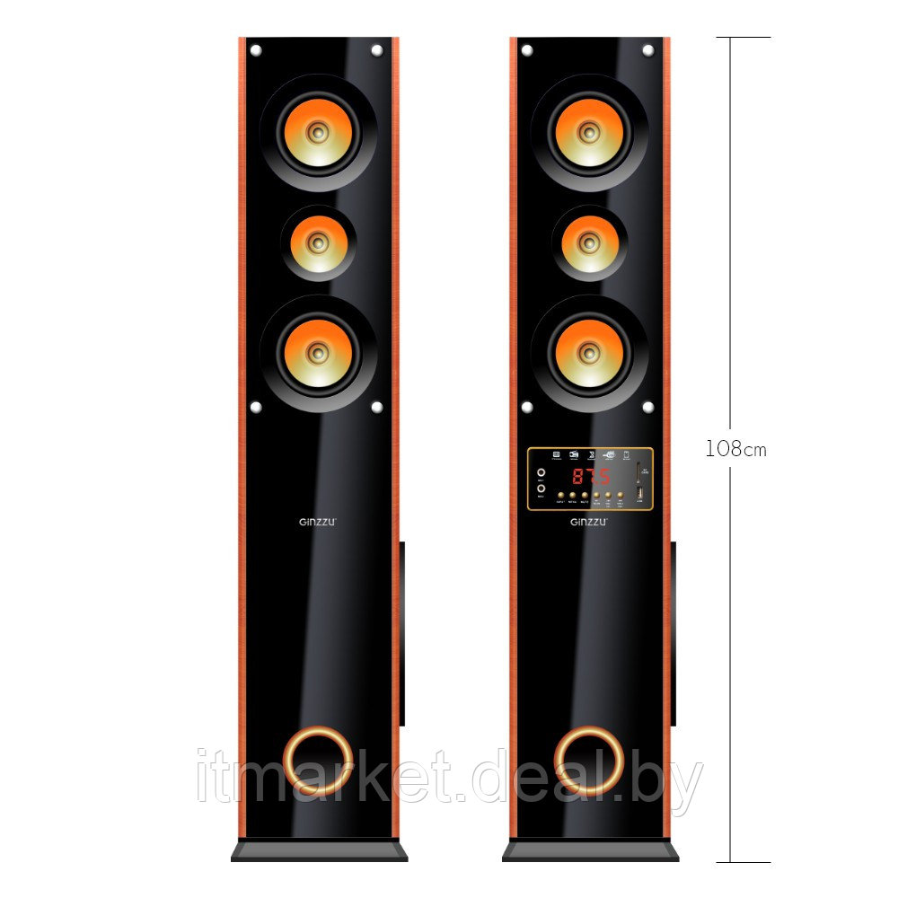 Напольная акустическая система GINZZU GM-327 (2x100W/BT/USB/SD/FM/AUX/EQ/ДУ, темный орех) - фото 5 - id-p217334549