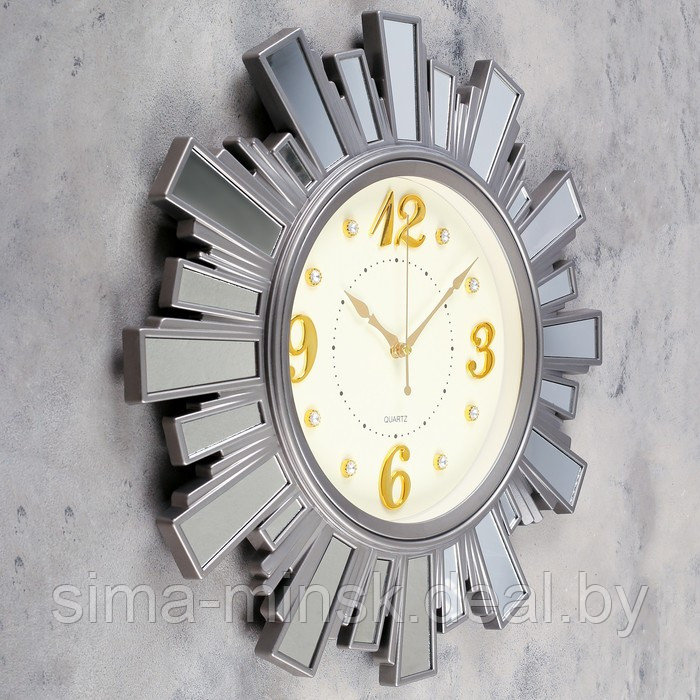 Часы настенные, серия: Интерьер, "Лучики Солнца", плавный ход, с зеркалом, d-53 см, серый - фото 2 - id-p217334912