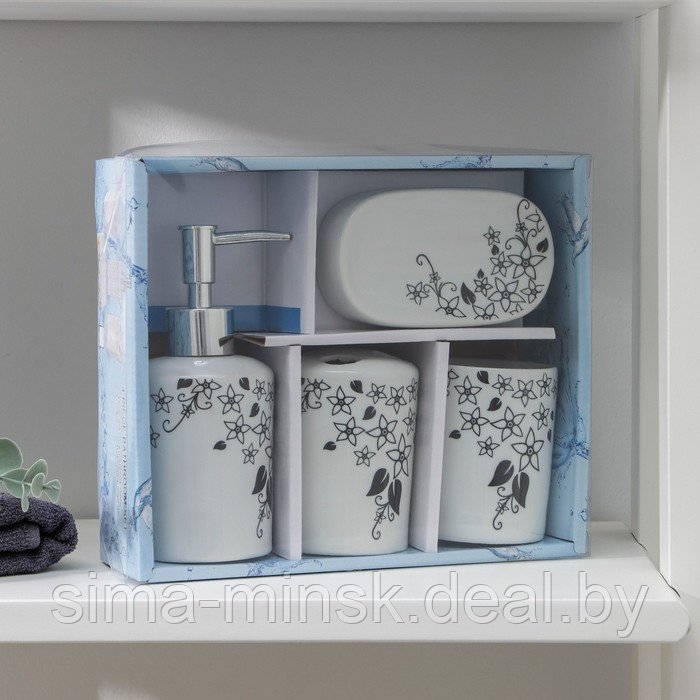 Набор для ванной, 4 предмета (мыльница, дозатор для мыла, 2 стакана), цвет белый - фото 4 - id-p217336605