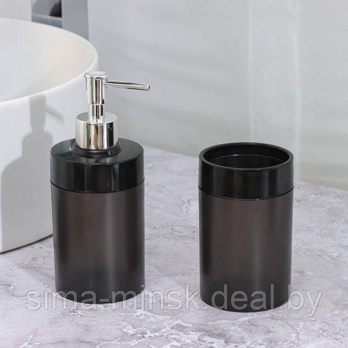 Набор для ванной комнаты 3 предмета: стакан для зубных щеток, дозатор, мыльница,цвет черный - фото 3 - id-p217336635