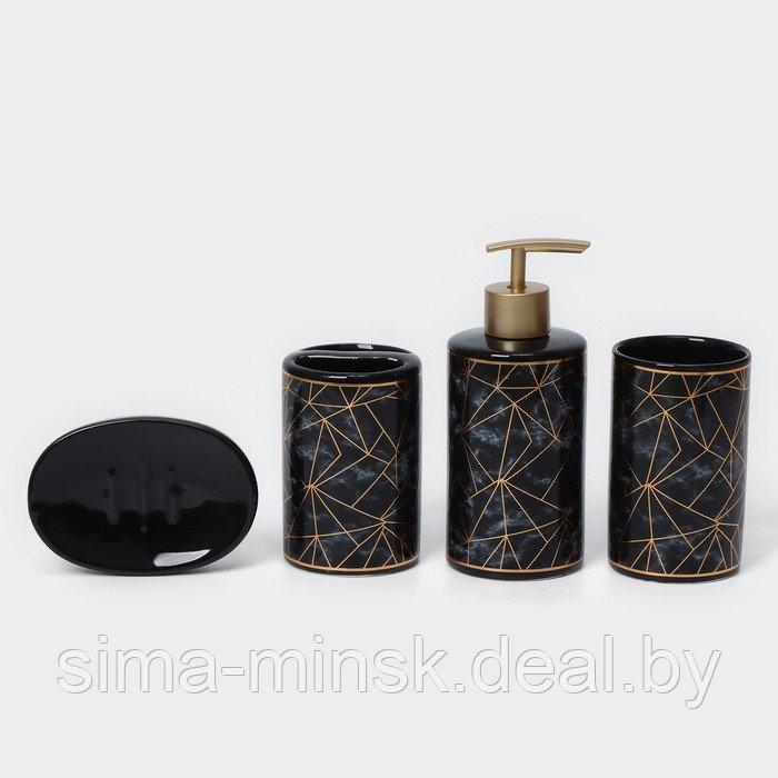Набор аксессуаров для ванной комнаты «Лофт», 4 предмета (дозатор 250 мл, мыльница, 2 стакана), цвет чёрный - фото 3 - id-p217336658