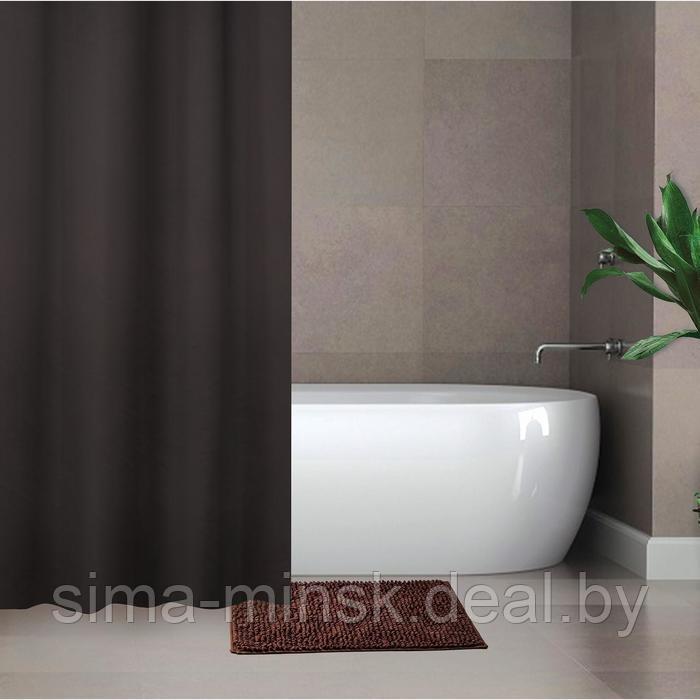 Набор для ванной «Комфорт»: штора 180×180 см, ковёр 40×60 см, цвет коричневый - фото 1 - id-p217336792