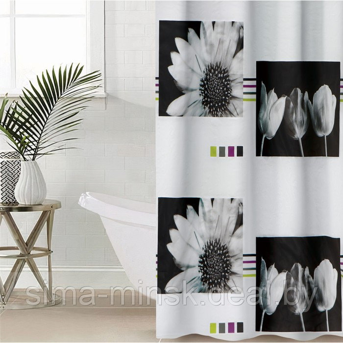 Штора для ванны Доляна «Белые цветы», 180×180 см, EVA - фото 1 - id-p217336795