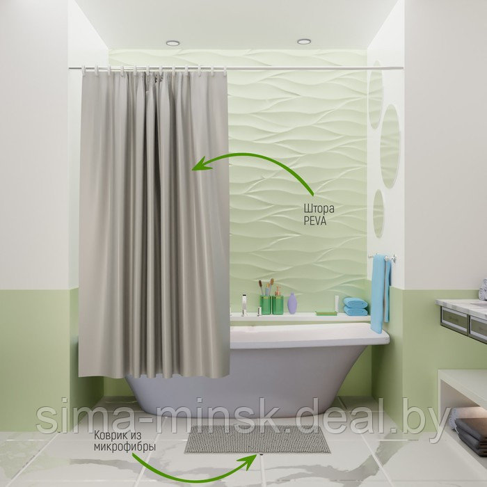 Набор для ванной «Комфорт»: штора 180×180 см, ковёр 40×60 см, цвет серый - фото 4 - id-p217336799