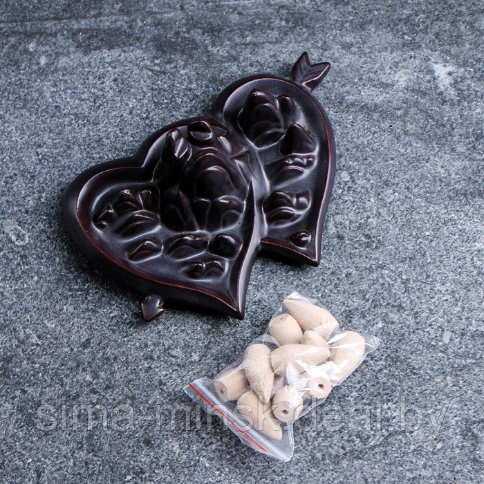 Подставка для благовоний "Два сердца" 18х11х6см, с аромаконусами - фото 8 - id-p217338601