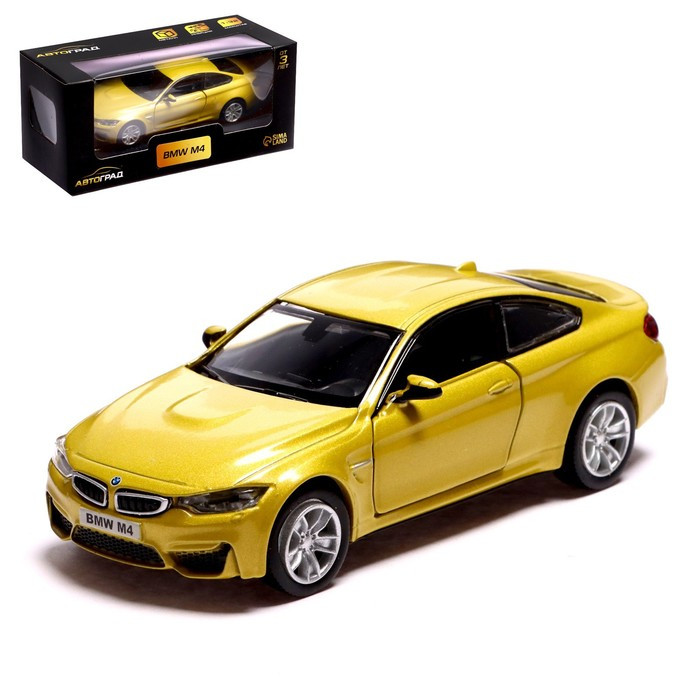 Машина металлическая BMW M4 COUPE, 1:32, инерция, открываются двери, цвет жёлтый - фото 1 - id-p217339548