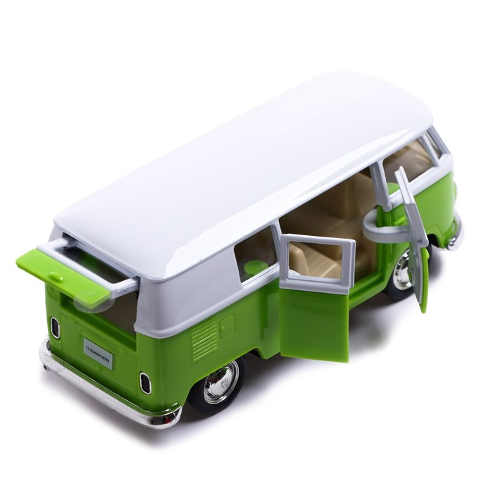 Машина металлическая VOLKSWAGEN TRANSPORTER T1, 1:32, открываются двери, инерция, цвет зелёный - фото 3 - id-p217339551