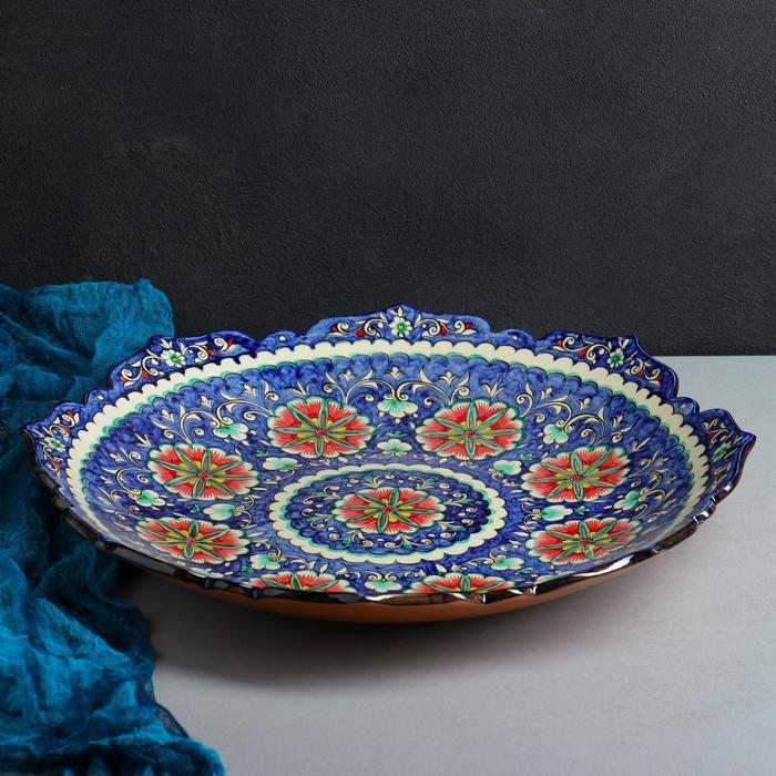 Ляган Риштанская Керамика "Цветы", 41 см, рифлёный, синий - фото 8 - id-p217339824
