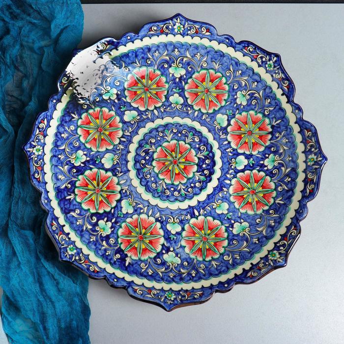 Ляган Риштанская Керамика "Цветы", 41 см, рифлёный, синий - фото 9 - id-p217339824