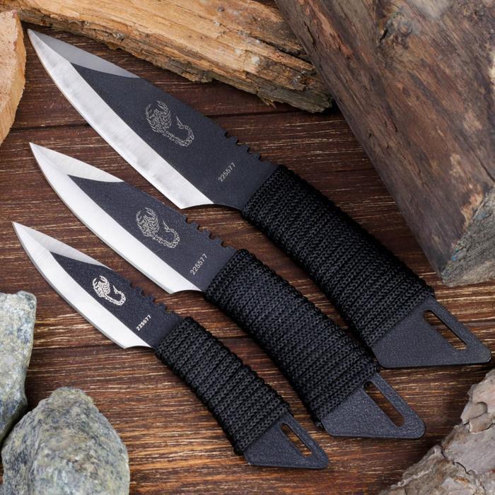 Набор метательных ножей "Скорпион", в оплётке, 3 шт., чёрные - фото 1 - id-p217339917