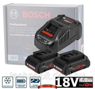 Аккумулятор Bosch ProCORE 18V 4,0 Ah (2 шт) + зарядное GAL 1880 CV (1600A016GF) - фото 1 - id-p217343399