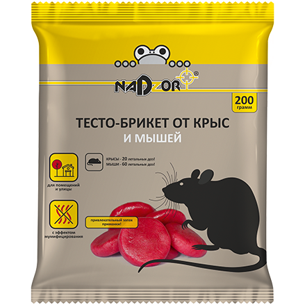Тесто-брикет от крыс и мышей, 200 г "NADZOR", РФ