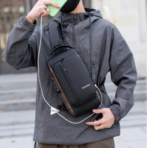 Сумка - рюкзак через плечо Fashion с кодовым замком и USB / Сумка слинг / Кросc-боди барсетка  Черная с