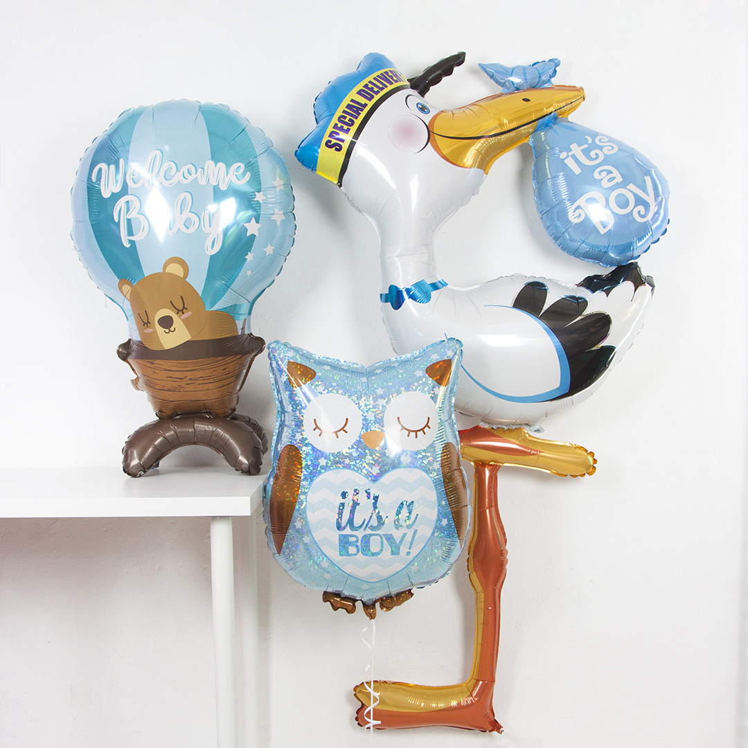 Шар фольгированный (26"/66 см) Фигура, Совенок для малыша мальчика, голубой, голография (арт.35158H) - фото 2 - id-p217349371