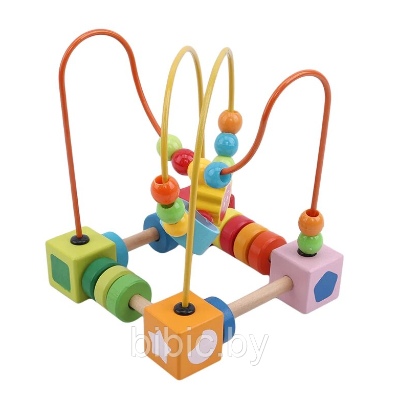 Детская развивающая серпантинка, лабиринт деревянный с бусинами 689, игрушки развивашки для малышей - фото 3 - id-p217349377