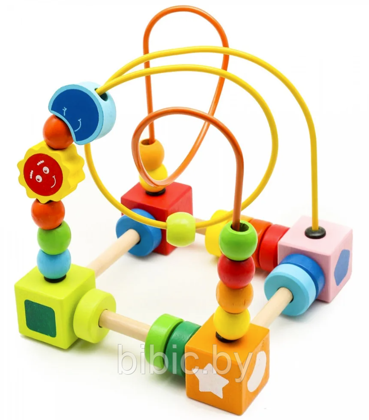 Детская развивающая серпантинка, лабиринт деревянный с бусинами 689, игрушки развивашки для малышей - фото 4 - id-p217349377