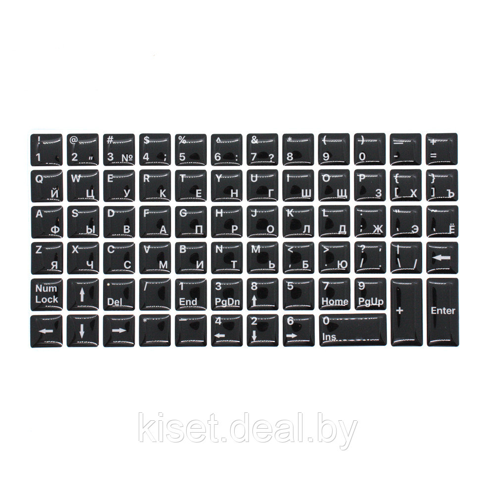 Силиконовые наклейки черные на клавиатуру 69 символов (белые символы ENRU-S69108) - фото 1 - id-p217467289