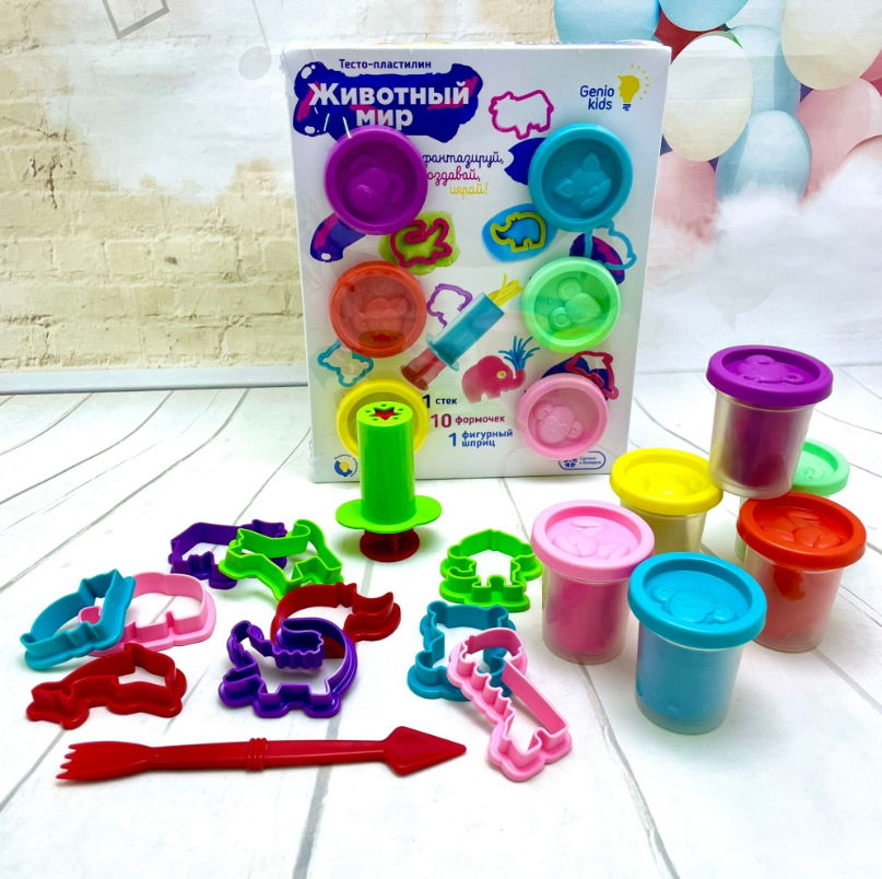 Набор для лепки Genio Kids Тесто-пластилин. Животный мир 6 цветов, 10 формочек - фото 1 - id-p217513876
