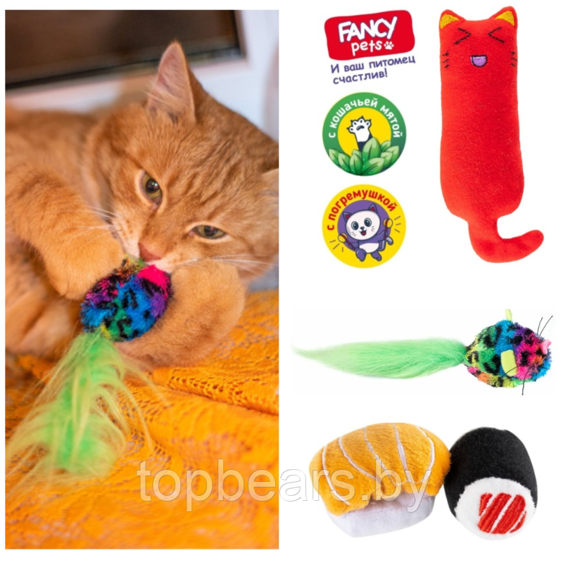 Набор игрушек для животных Счастливый кот 4 в 1 (с погремушкой и кошачьей мятой). SET3 - фото 1 - id-p217515523
