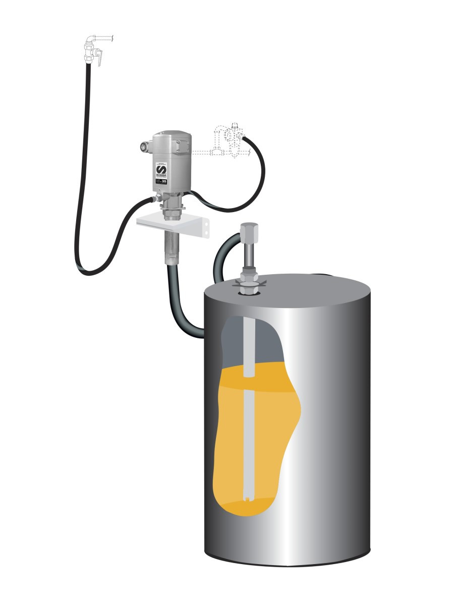 Пневматический комплект для масла для бочек 205 л с насосом PM35 5:1, монтаж на стену - фото 1 - id-p175995137