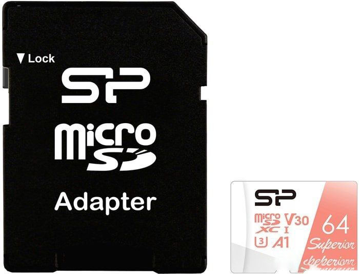 Карта памяти Silicon Power SP064GBSTXDV3V20SP microSDXC Memory Card 64Gb UHS-I U3 V30 A1 + microSD-- SD - фото 1 - id-p217524435