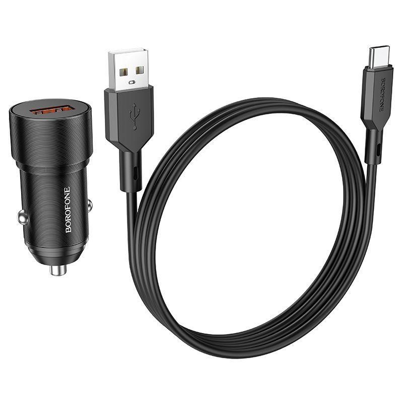 Автомобильное зарядное устройство BOROFONE BZ19A USB QC3.0 + кабель Type-C Черное - фото 2 - id-p216913557