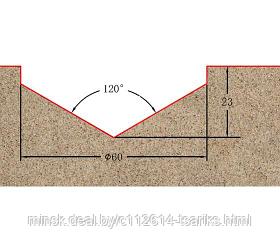 Фреза профильная (V-образная) для фасадов D=60xH23xL68 V=120° S=12 GREENCUT