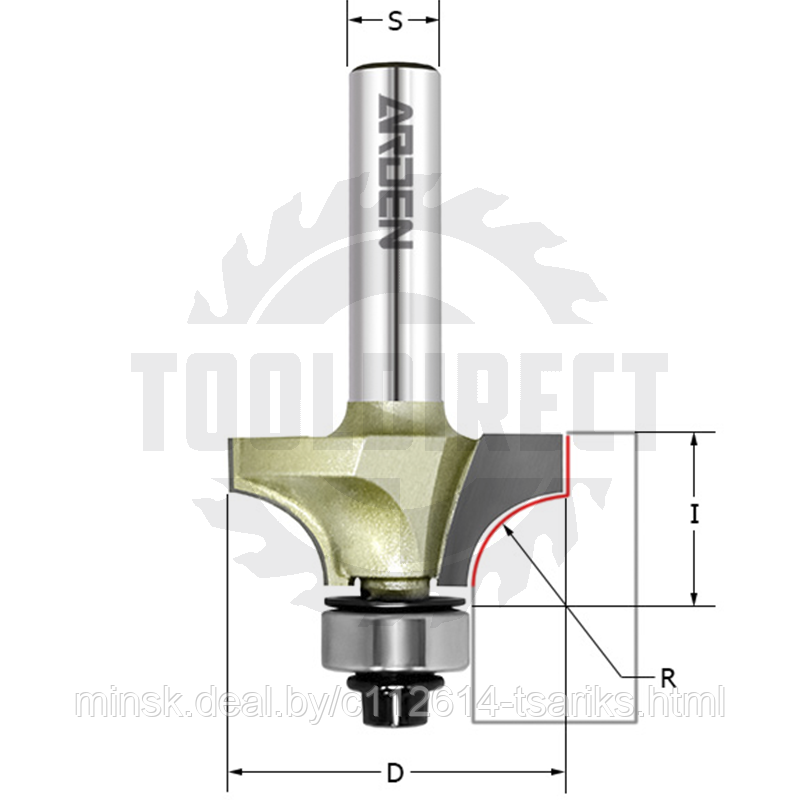 Фреза радиусная внутренний (нижний подшипник 706051) R=25.4 D=63.5x31.8x90 S=12 Z2 HW ARDEN - фото 2 - id-p217531200