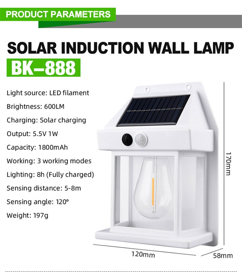 Светодиодный уличный светильник на солнечных батареях LED Solar interaction wall lamp BK-888 1W - фото 8 - id-p217599782