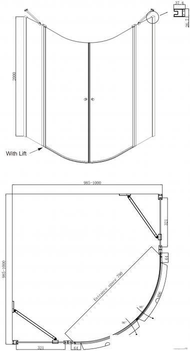 Комплект душевого ограждения с линейным трапом Ambassador Set 13011102-ST3, 100 х 100 см (состоит из - фото 6 - id-p217341735