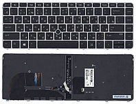 Клавиатура для ноутбука HP EliteBook 745 G3, 745 G4, 840 G3, 840 G4 серебряная, с рамкой, с подсветкой