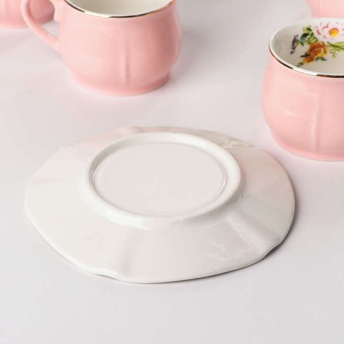 Сервиз керамический кофейный «Сирена», 12 предметов: 6 чашек 100 мл, 6 блюдец 12 см, цвет розовый - фото 3 - id-p217623788